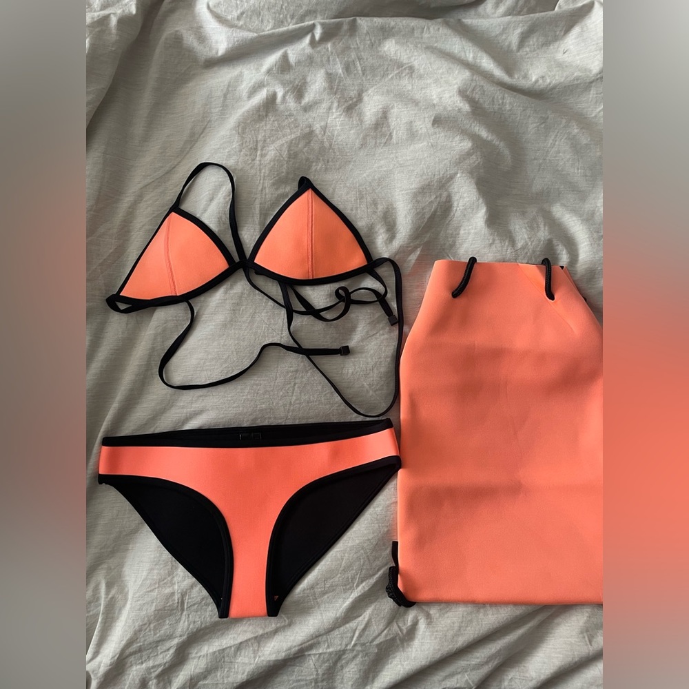 Triangl Neon Orange Neoprene Swimsuit (Small) with Neoprene Cinch Bag